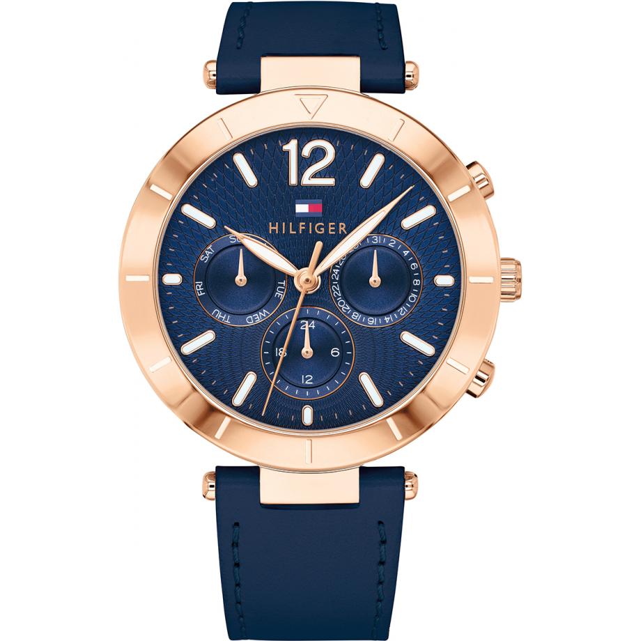 gold and blue tommy hilfiger watch
